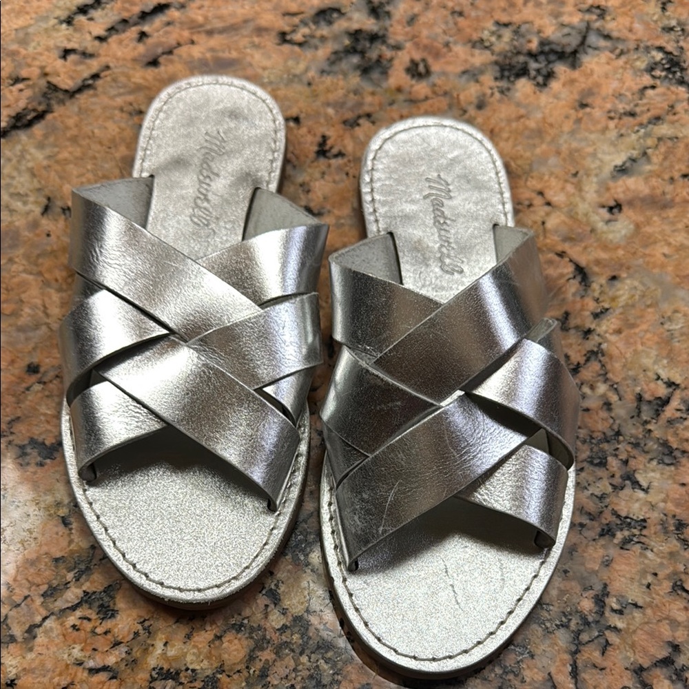 Madewell Silver Leather Sandals 6.5